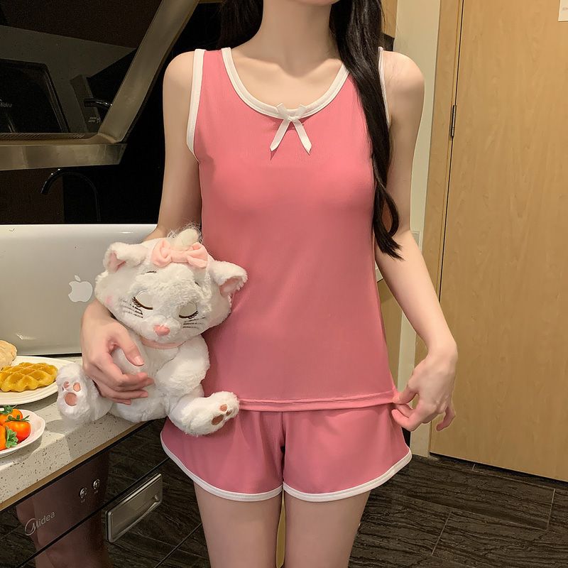 Traje de chaleco de pecho con rosca de seda de hielo al por mayor transfronterizo pijamas mujeres verano fresco servicio a domicilio traje de pantalones calientes deportivos