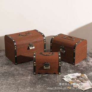Amazon Wholesale Piggy Bank Children's Day Gift Only Goes in and Out Treasure Box Large Capacity Wooden Piggy Bank with Lock