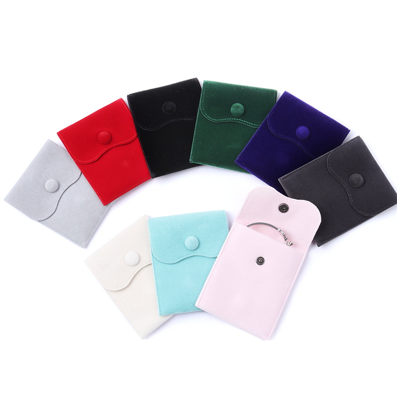 Bolsa de joyería con botón a presión de franela, bolsa de embalaje de joyería, bolsa de joyería, anillo, collar, colgante, bolsa de almacenamiento