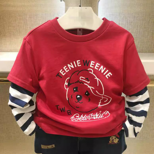 Bear Spring and Autumn New Season Bear Patchwork Pajama Top Long Sleeve T-shirt Korean Style Striped Top