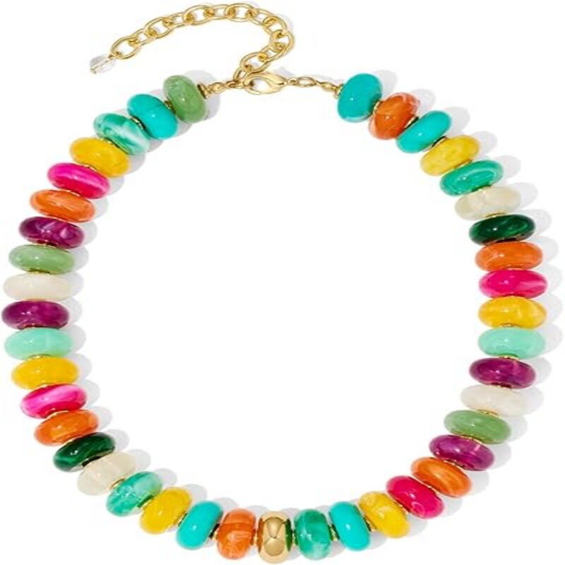 Amazon's New Dopamine-Colored Resin Acrylic Beaded Gold Accessories Simple Women's Adjustable Necklace