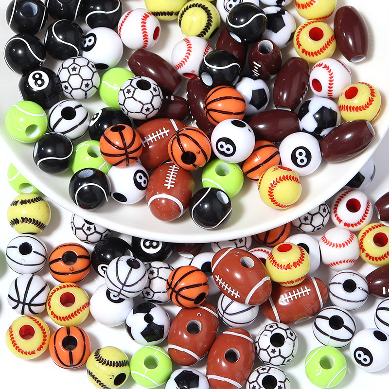 Acrylic Basketball Rugby Volleyball Tennis Loose Beads Perforated Beads Kidsren's Educational Handmade Beads DIY Accessories