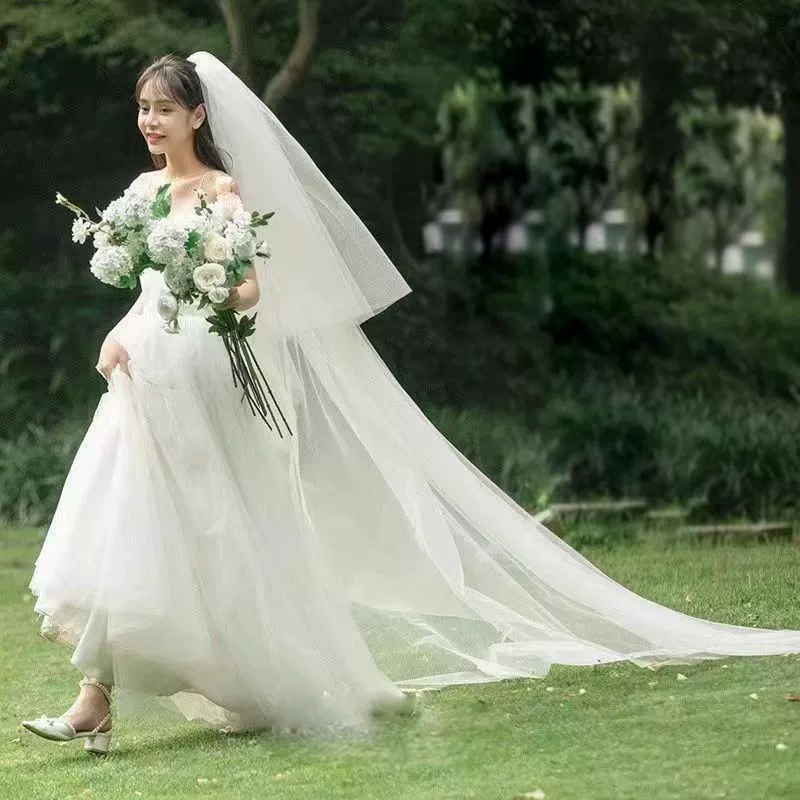 Long white soft hair accessory for bride, wedding accessories