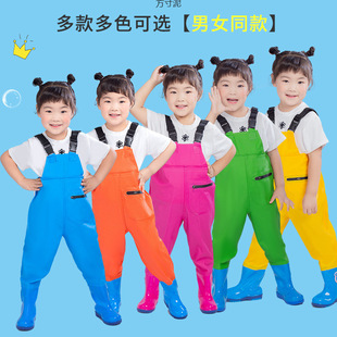 Children's Suspender Waders, Children's Water Play Clothes, Thickened Fish Catching Clothes for Boys and Girls, Kindergarten Baby One-Piece Rain Boots Wholesale