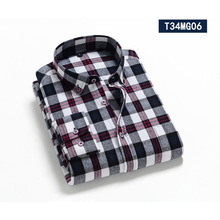 春秋新款磨毛格子全棉男式衬衫休闲格纹英伦扣领百搭学生衬衣外套