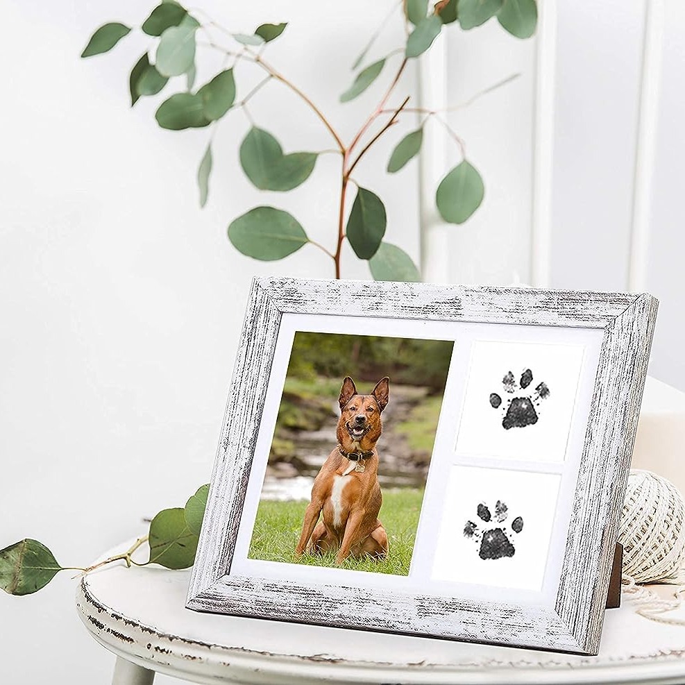 Mascotas huellas recuerdo foto marco gato pata impresión pie inkpad DIY perro Palma impresión foto marco decoración colgante