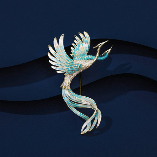 Retro Chinese style elegant clothing dress accessories high-end enamel corsage gradient color phoenix brooch