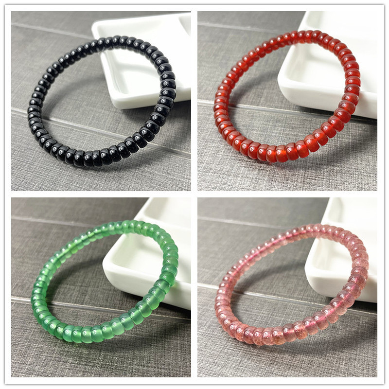 Natural Agate Spacer Bracelet with Straight-Cut Black Agate, Red Agate, Strawberry Crystal Disc Beads, Spacer Bracelet, Green and White DIY