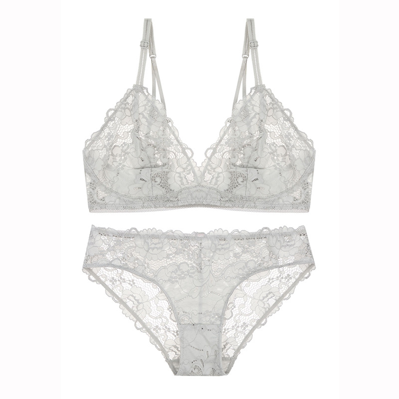 Europa y América sexy sujetador traje de encaje empuja hacia arriba el pecho grande pequeña ropa interior inalámbrica delgada triángulo taza ropa interior traje