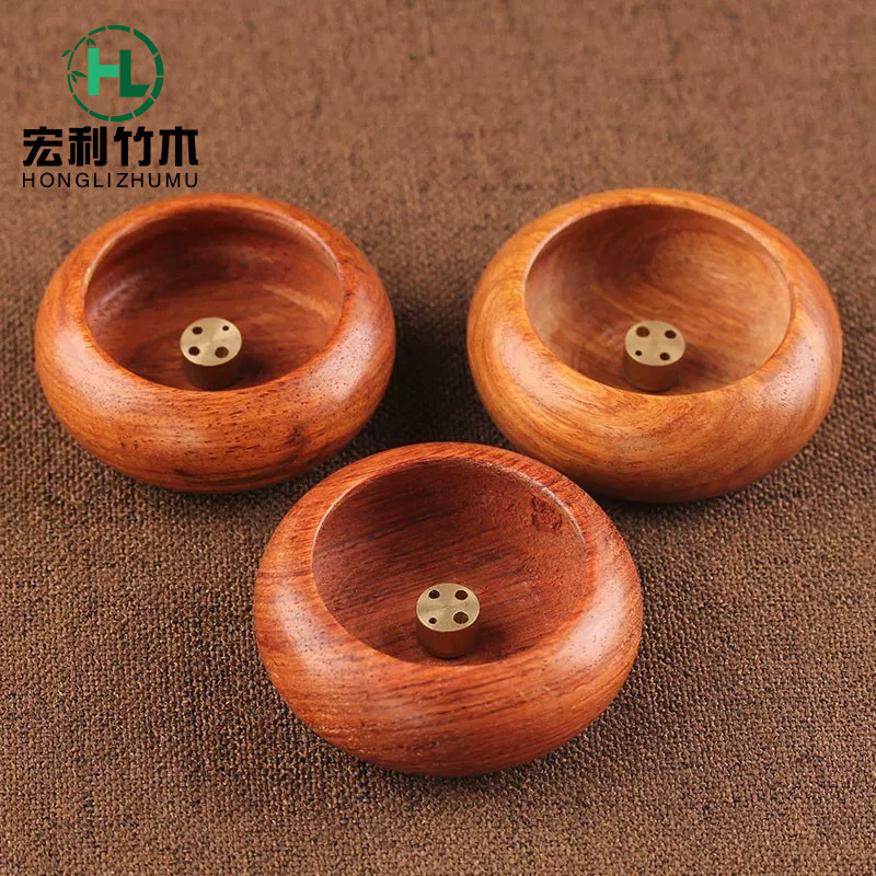 花梨木香炉纯铜香插袖珍迷你线香炉木质旅行香座室内多孔线香炉