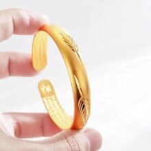 沙金饰品古法心经手镯轻奢高级感开口手串不掉色磨砂羽毛百福镯子