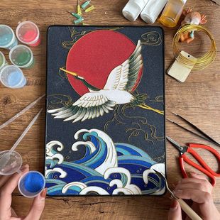 Cloisonné Chinese-Style Crane Enamel Painting DIY Handmade Material Kit Koi Gold Wire Sand Painting Intangible Cultural Heritage Handmade