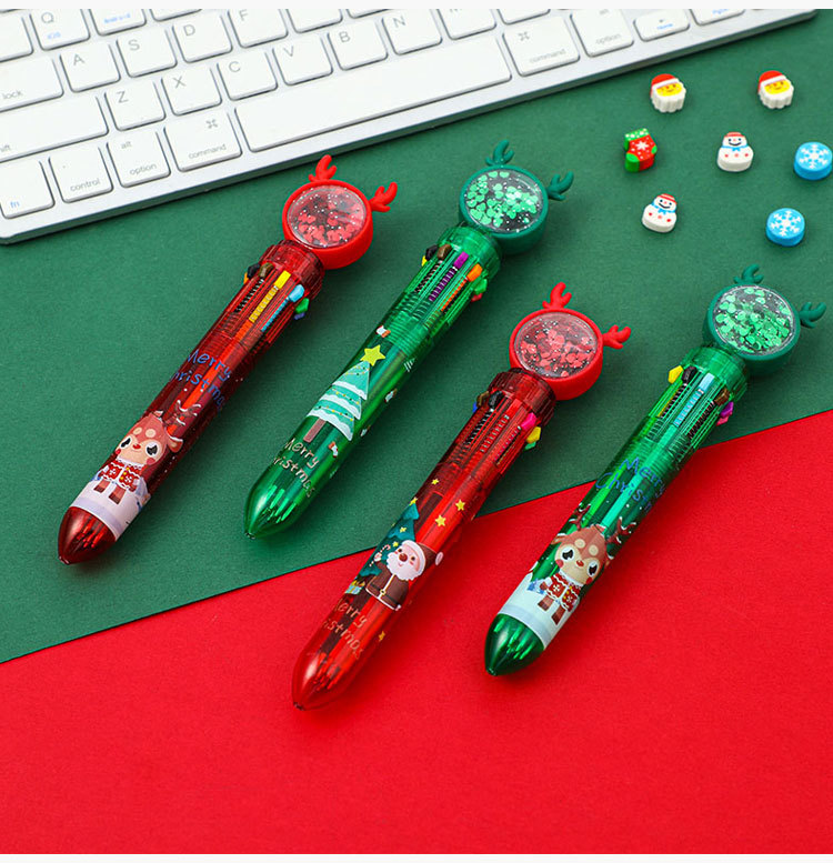 Christmas Sequins Press 10-color Ballpoint Pen Creative Christmas Prize Children Student Small Gifts Present display picture 1