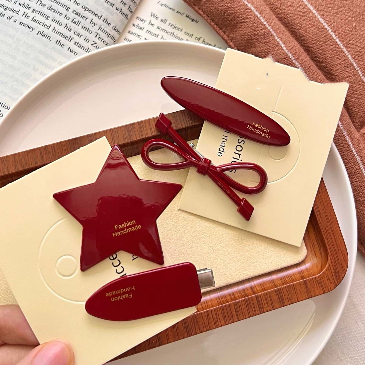 Anchorage arco rojo clips para el cabello de la niña lateral pestaña clips para el cabello de alta sensibilidad clips de boca de pato tocado