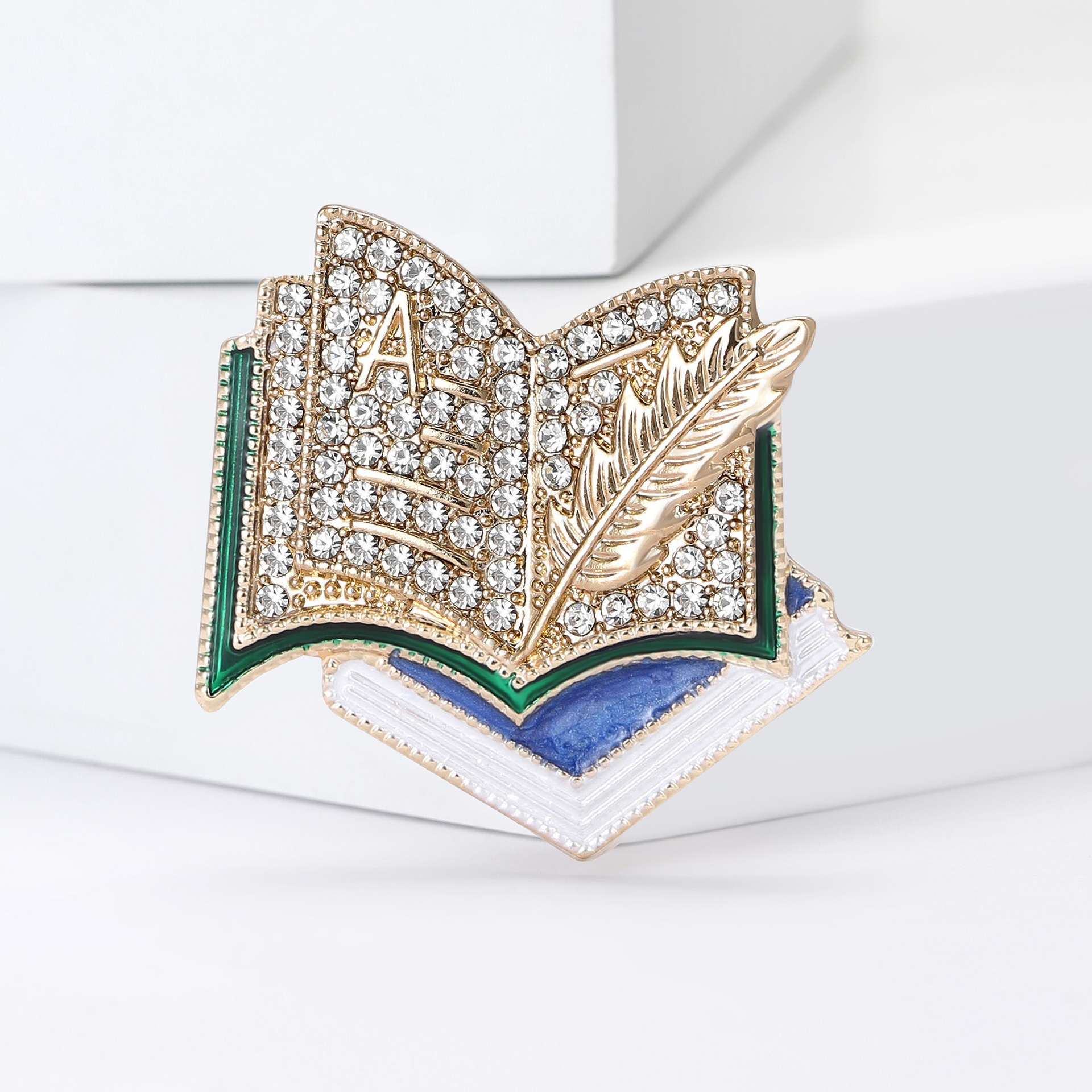 New European and American enamel rhinestone book-shaped brooch, exquisite accessory for men's and women's clothing: BR4722