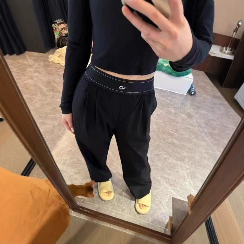 Al Summer Thin Casual Sports Pants Woven Wide-Leg Pants Quick-Dry High-Waisted Ice Silk Drape Straight-Leg Women's Pants
