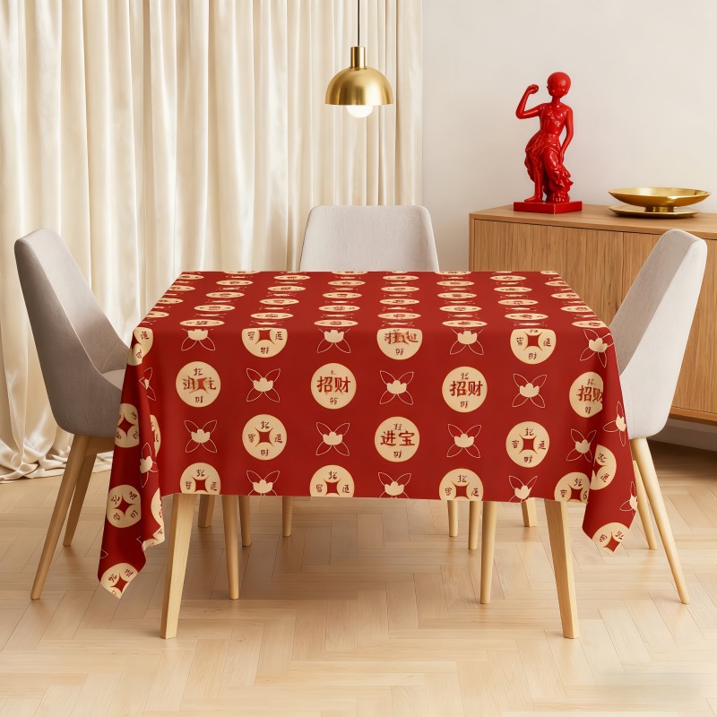 新年喜庆桌布过年新中式氛围红色餐桌布茶几布圆桌布结婚装饰桌布