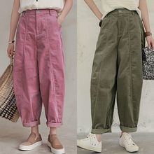 原创高端女装全棉灯芯绒坑条长裤秋冬新款文艺复古休闲阔腿萝卜女