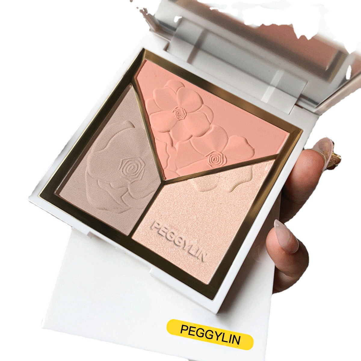 PEGGYLIN Placa de reparación de tres colores resaltar sombra rubor no fácil de quitar maquillaje Perla resaltar sombra suave maquillaje en polvo