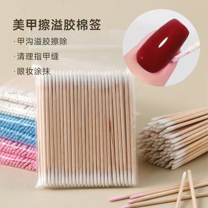 100 Manicure Ultra-Fine Pointed Cotton Swab Sticks Wooden Disposable Glue Removal Nail Groove Gap Cleaning Cotton Swab Tool