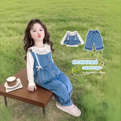 子供用ソフトデニムベストとパンツのツーピースセット、女の子用スカート、多用途で超ソフトなジーンズ、卸売ファッション