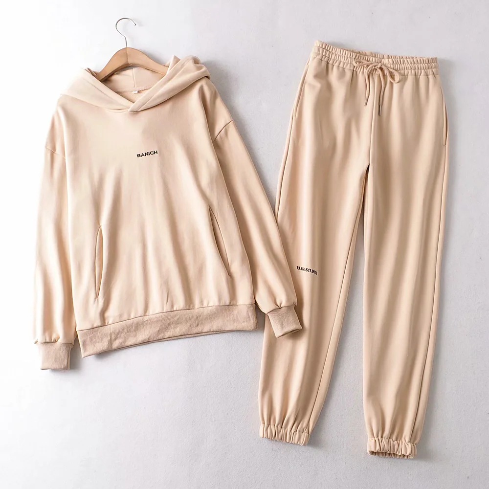 hooded sweatshirt elastic waist drawstring sweatpants two-piece suit NSHS39743