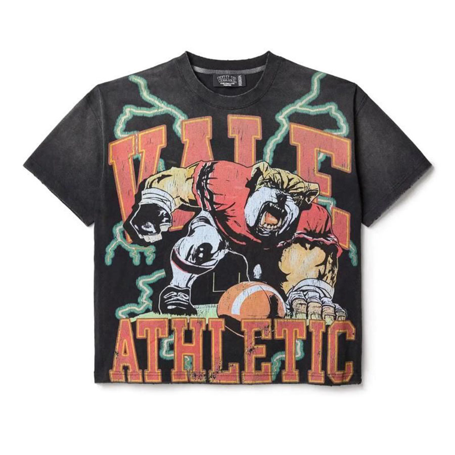 Verano estilo americano retro impresión oscura lavado con agua hace viejos bloques sueltos oversize hip hop skate camiseta de manga corta