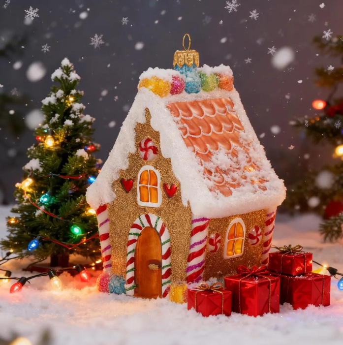 圣诞节装饰品姜饼屋彩色圣诞树装饰挂件树顶饰品节日氛围欧美配件