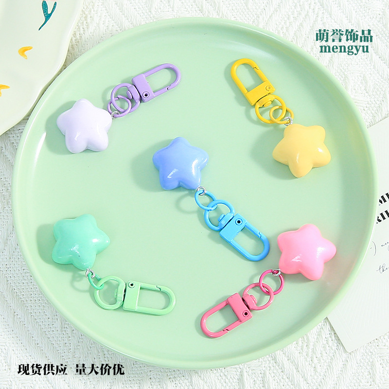 Creative Colorful Glossy Star Keychain DIY Bead Jewelry Pendant Simple Versatile Bag Accessory