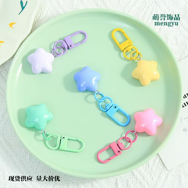 Creative Colorful Glossy Star Keychain DIY Bead Jewelry Pendant Simple Versatile Bag Accessory