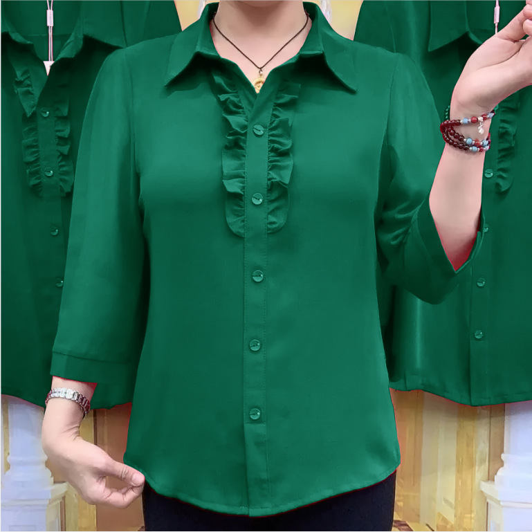 New Solid Color Women's Blouse Women's Fashion Design Sense Niche Top Loose Shirt Mother's Suit Ear Trim Seven-point Sleeve