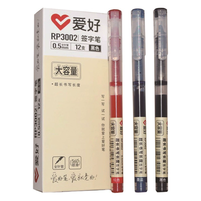 Ручка для подписи Love RP3002 большой емкости 0,5 прямая полная игольная трубка черные красные чернила синяя углеродная Водяная ручка