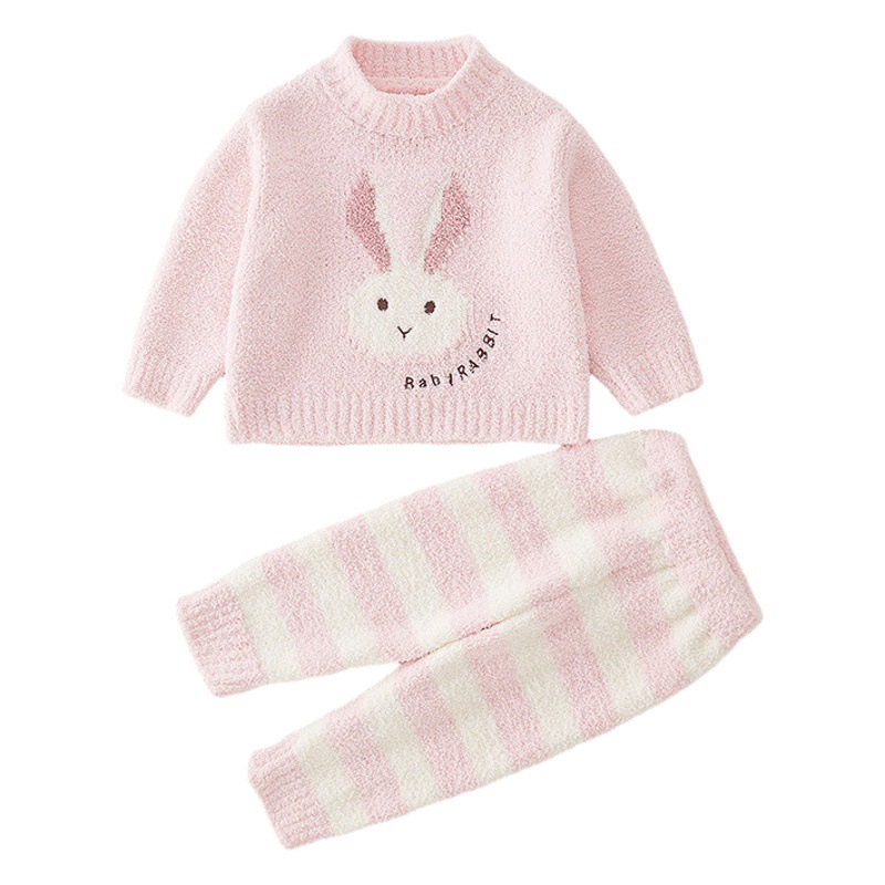Pijamas de lana de coral para niños se pueden usar fuera Niños y niñas bebé Otoño e Invierno ropa de hogar engrosada traje cálido ropa para niños