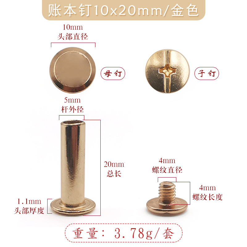 4mmmm 십자형 철 나사가 있는 10x20mm 황금 철 장부 못
