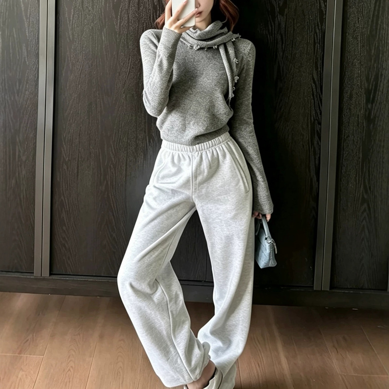 aritz~a "LoGo AP style" loose-fit fleece sweatpants high-waisted slimming wide-leg jogger pants aritz~a "LoGo AP style" loose-fit fleece sweatpants high-waisted slimming wide-leg jogger pants