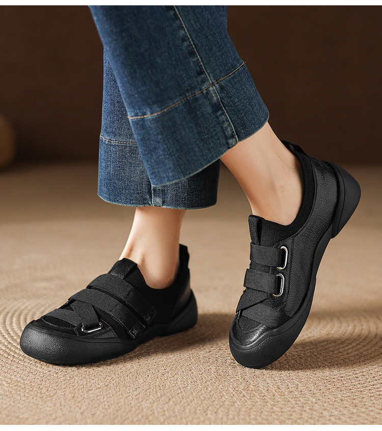 Giày sneaker nữ chunky đế dày da dê phối màu cao cấp — màu đen, màu trắng ngà chi tiết 16