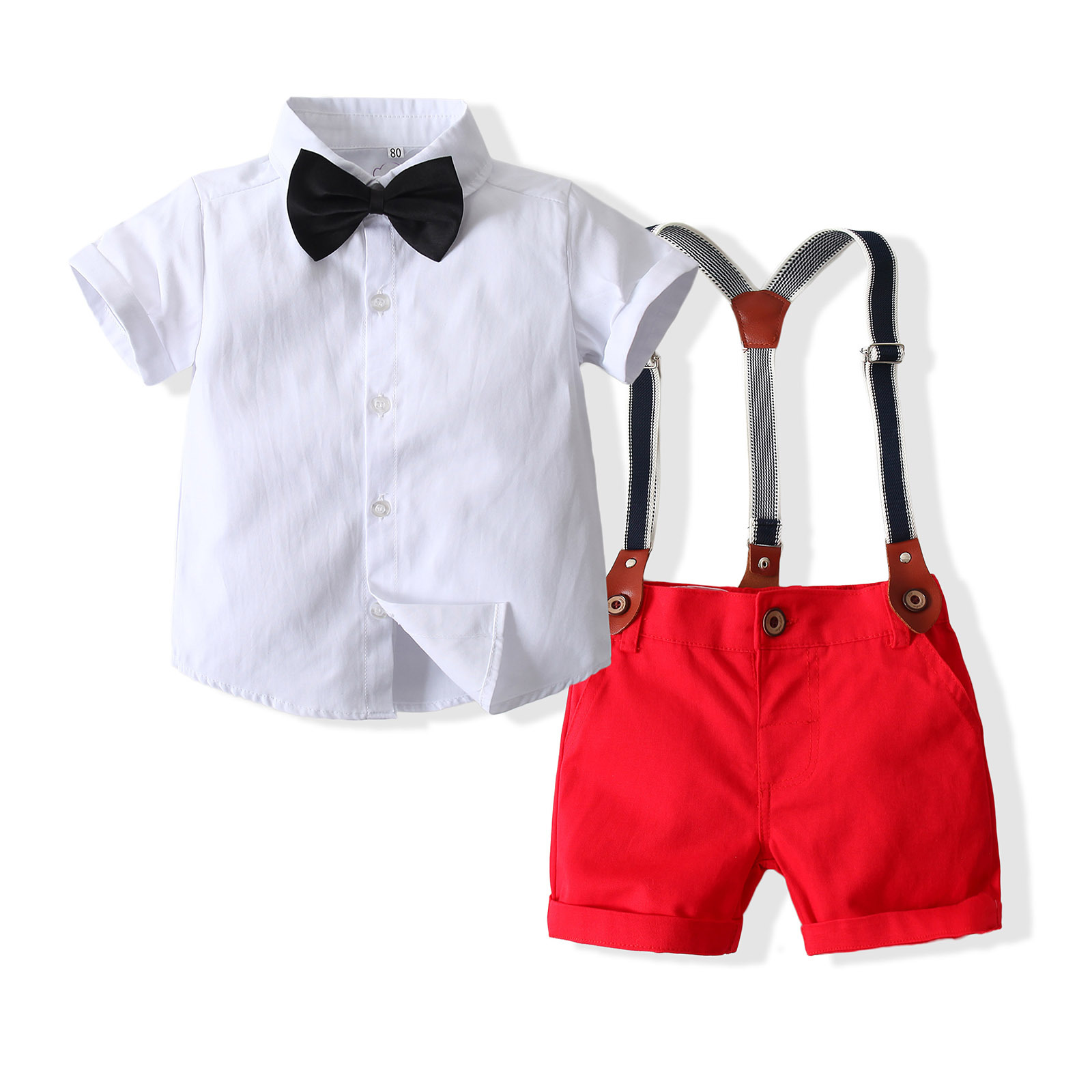 Children's Summer Clothes Suit Korean Boys Bib Shorts Short Sleeve Shirt Gentleman 2 Piece Suit