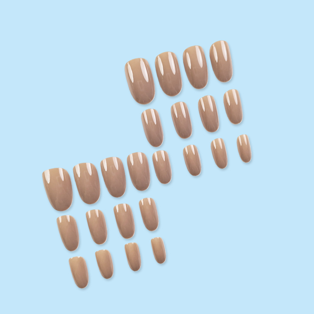 Redonda cabeza de té de leche color desnudo color sólido parche de uñas falsas 24 piezas para usar parche de uñas de uñas más vendidas transfronterizas al por mayor