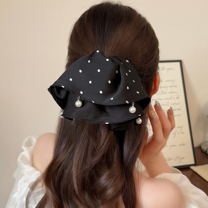 フレンチエレガントサテン水玉スカートポニーテールクリップネットセレブ新作優しいヘアクリップローポニーテールハイエンドクリップ女性用|undefined