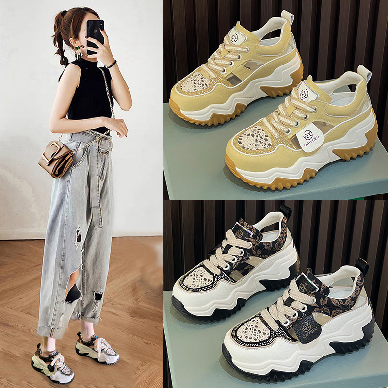 Women's Dad Shoes 2026 Summer New Style Hollow Breathable Sports White Shoes Thick-Soled Height-Increasing Casual Sandals