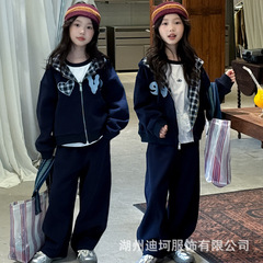 韩国童装女童卫衣套装2025秋装洋气儿童休闲运动连帽棒球服两件套