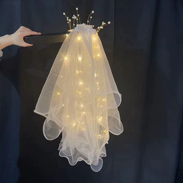 Crown style pearl veil [white yellow light]