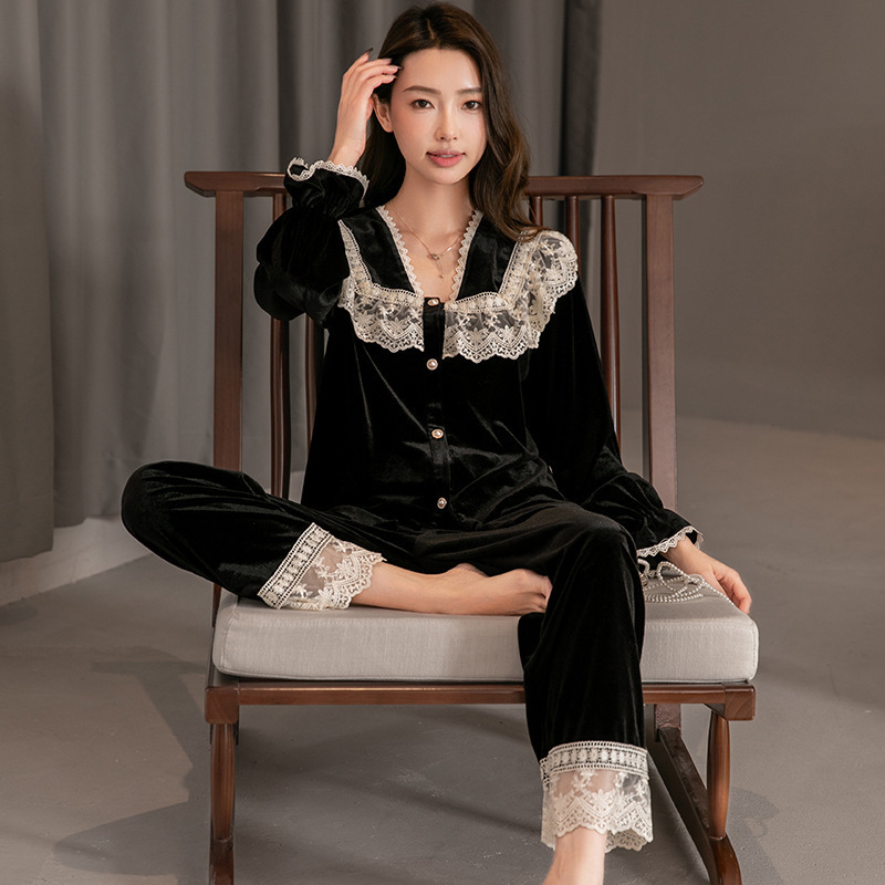 Pajamas Women's Winter New Gold Velvet Long Sleeve plus size Court Style Vintage suit Spring and Autumn Sexy Lace Home Clothes Pajamas Women's Winter New Gold Velvet Long Sleeve plus size Court Style Vintage suit Spring and Autumn Sexy Lace Home Clothes