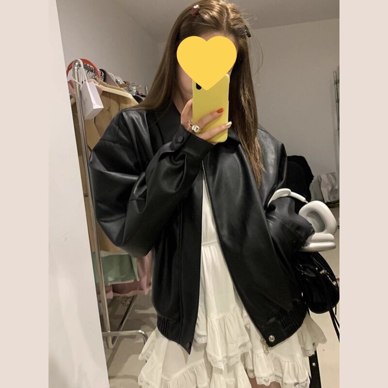 复古高级感黑色皮衣外套女2025年春秋新款韩版宽松夹克上衣短款|undefined