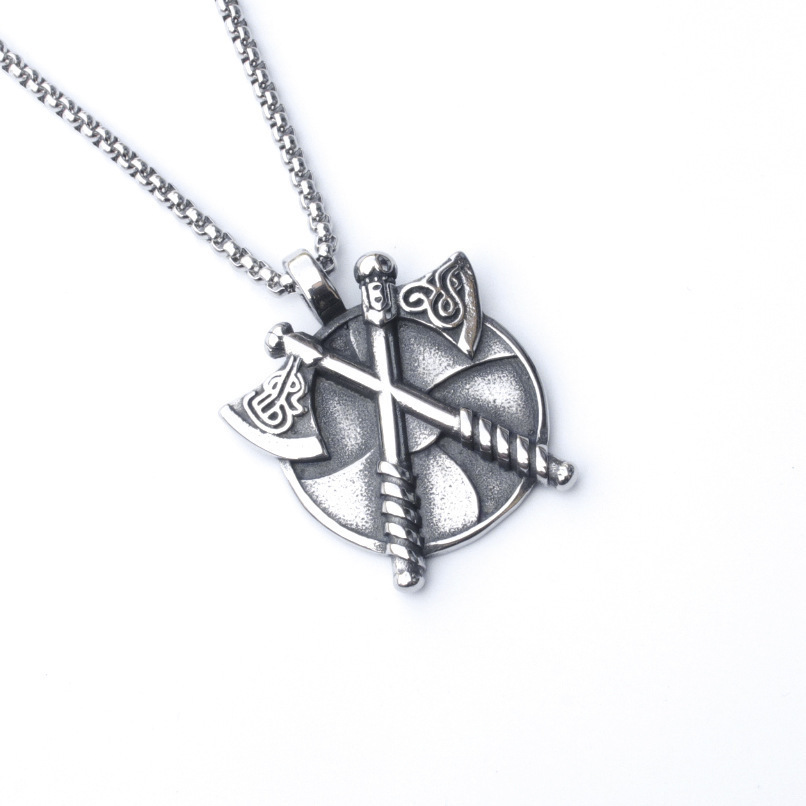 Collana vichinga vintage con ciondolo doppia ascia in acciaio_voghion.com