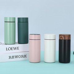 新型木目蓋スマート温顕ストレートカップ高颜値携帯ミニ保温カップお茶漏れプレゼント付きポケットカップ