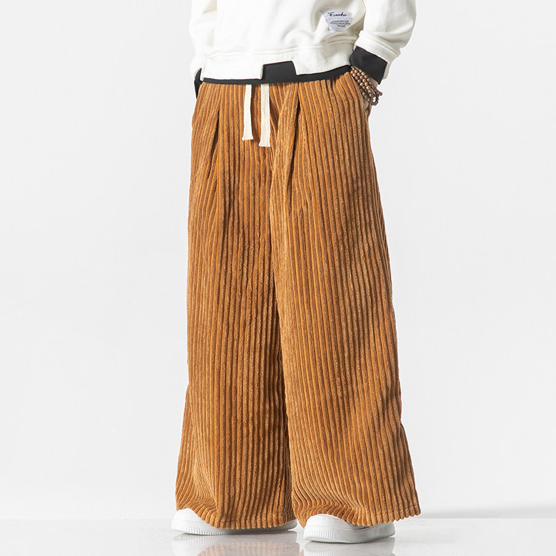 Straight-leg drapey harem pants, autumn and winter Chinese-style casual pants, youth autumn corduroy wide-leg pants for men K030565