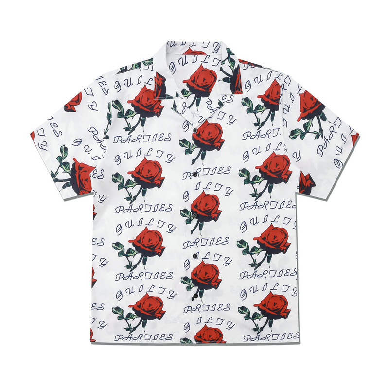 Cross-border Foreign Trade Europe and the United States Leisure Fashion Brand Retro Full Printed Shirt Valentine's Day Rose Short-sleeved Couple Cardigan for Men and Women