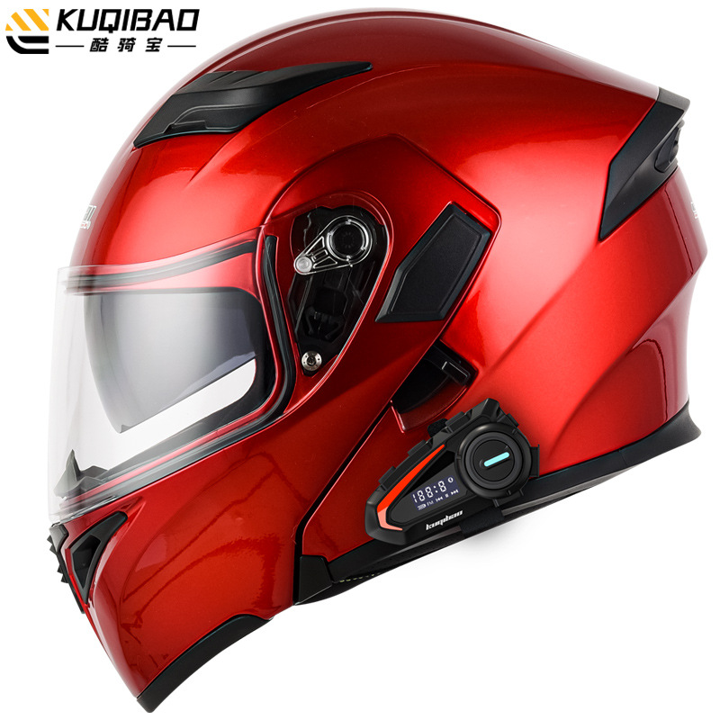 Casco de motocicleta CoolQibao con doble lente abatible antivaho, Bluetooth, batería de larga duración y pantalla, adecuado para uso en pista.