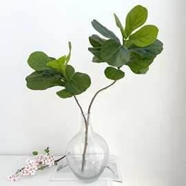 北欧仿真绿植琴叶榕2叉手感长枝落地插花盆栽植物园林造景装饰品